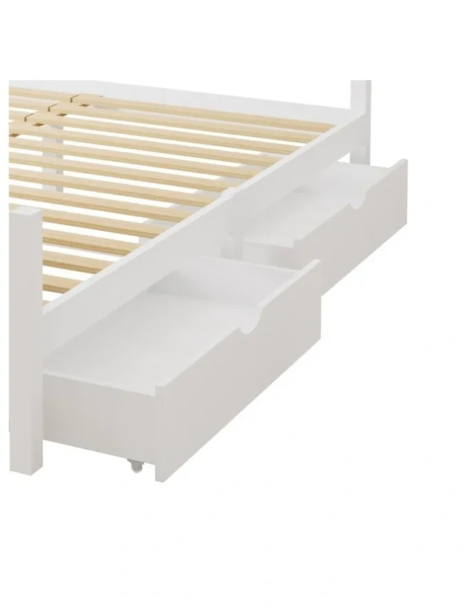 Oikiture Oikiture Wooden Bed Frame Queen Size Base with Trundle Storage Drawers White