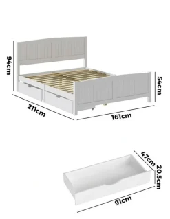 Oikiture Oikiture Wooden Bed Frame Queen Size Base with Trundle Storage Drawers White