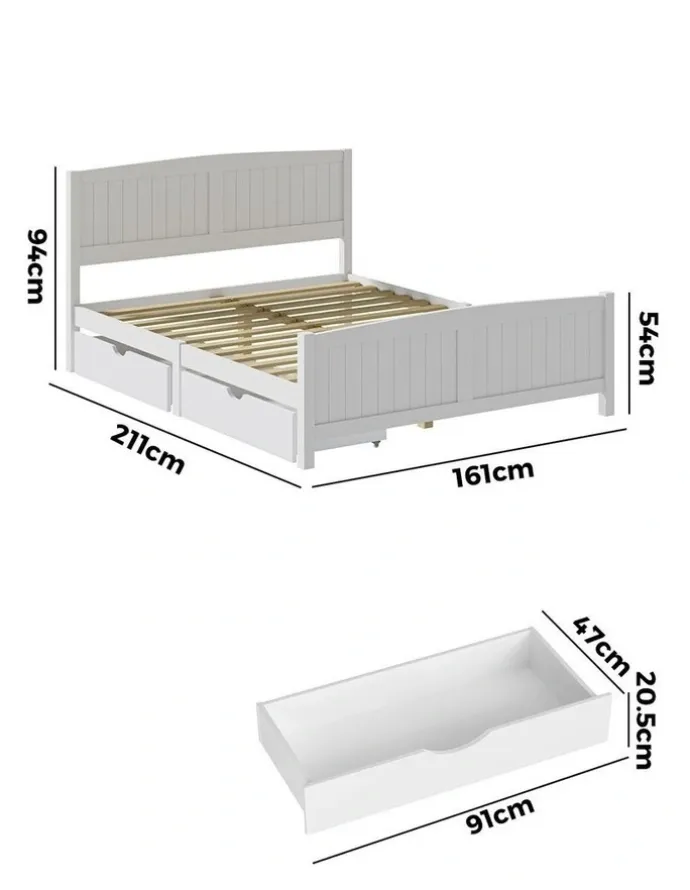 Oikiture Oikiture Wooden Bed Frame Queen Size Base with Trundle Storage Drawers White