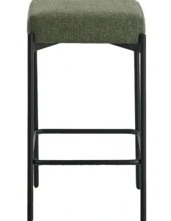 Oikiture Oikiture 2x Bar Stools Kithen Counter Stool Dining Chair Linen Seat Metal Green