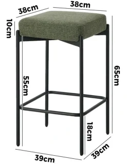 Oikiture Oikiture 2x Bar Stools Kithen Counter Stool Dining Chair Linen Seat Metal Green