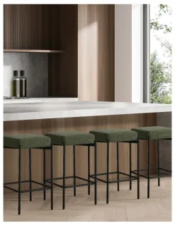 Oikiture Oikiture 2x Bar Stools Kithen Counter Stool Dining Chair Linen Seat Metal Green