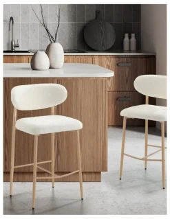 Oikiture Oikiture 2x Bar Stools Kitchen Stool Counter Chair Boucle Fabric Natural