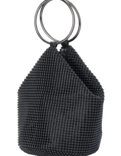 Olga Berg Bianca Ball Mesh Top Handle Bag in Black