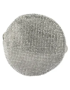 Olga Berg Ellie Crystal Mesh Top Handle Bag in Silver