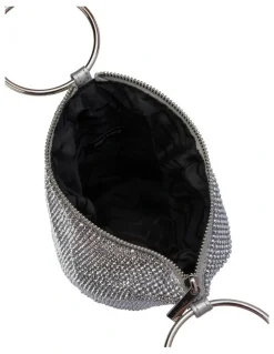 Olga Berg Ellie Crystal Mesh Top Handle Bag in Silver