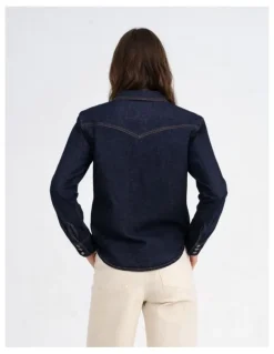 ONLY Piccadilly Long Sleeve Western Denim Shirt in Dark Blue