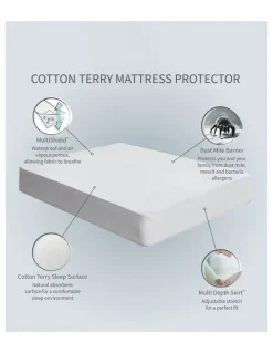 Opossum by Protect-A-Bed Cotton Terry Waterproof Fitted Mattress Protector in White