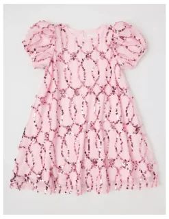 Origami Aurora Pleated Dress with Sequins in Pink
