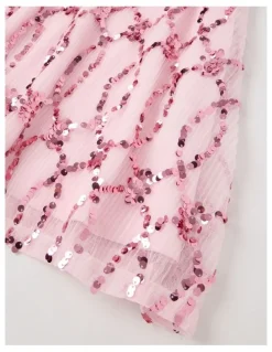 Origami Aurora Pleated Dress with Sequins in Pink