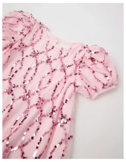 Origami Aurora Pleated Dress with Sequins in Pink