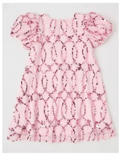 Origami Aurora Pleated Dress with Sequins in Pink