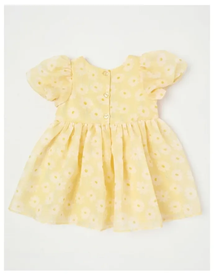 Origami Clementine Newborn Puff Sleeve Dress in Yellow