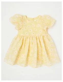Origami Clementine Newborn Puff Sleeve Dress in Yellow