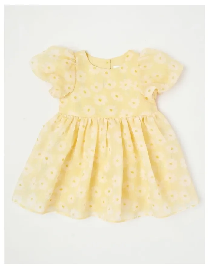Origami Clementine Newborn Puff Sleeve Dress in Yellow