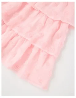 Origami Elana Tiered Dress with 3D Florals in Pink