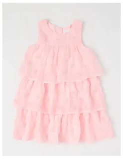 Origami Elana Tiered Dress with 3D Florals in Pink