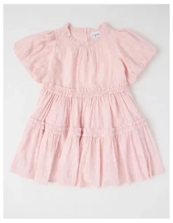 Origami Ember Lurex Drop Waist Dress in Pink