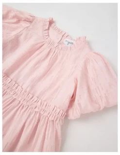 Origami Ember Lurex Drop Waist Dress in Pink