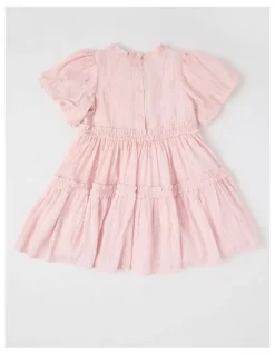 Origami Ember Lurex Drop Waist Dress in Pink