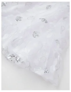 Origami Evie Junior Short Sleeve A-line Dress With 3D Tulle and Sequins in White