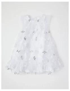 Origami Evie Junior Short Sleeve A-line Dress With 3D Tulle and Sequins in White