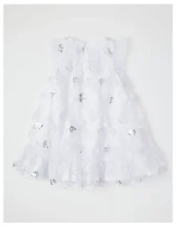 Origami Evie Junior Short Sleeve A-line Dress With 3D Tulle and Sequins in White