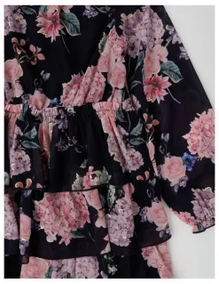 Origami Grace Chiffon Dress with Tiered Skirt in Navy