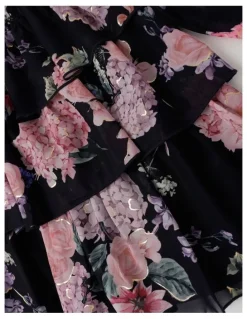 Origami Grace Chiffon Dress with Tiered Skirt in Navy