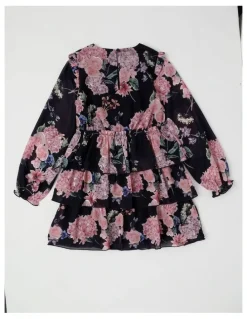 Origami Grace Chiffon Dress with Tiered Skirt in Navy