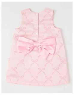 Origami Hazel Embroidered Bow Aline Dress with Oversized Bow in Pink