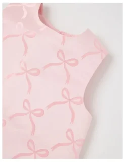 Origami Hazel Embroidered Bow Aline Dress with Oversized Bow in Pink