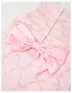 Origami Hazel Embroidered Bow Aline Dress with Oversized Bow in Pink