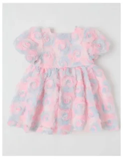 Origami Lou Babydoll Textured Dress with Puff Sleeve