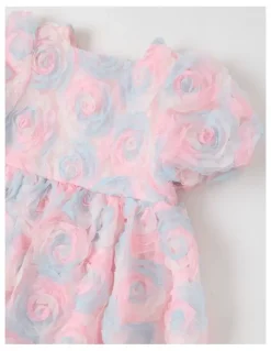 Origami Lou Babydoll Textured Dress with Puff Sleeve