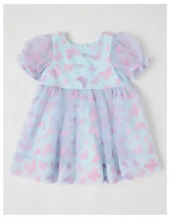 Origami Lulu Butterfly Dress with Puff Sleeves in Light Blue