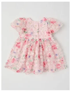 Origami Lulu Newborn Floral Applique Dress in Pink