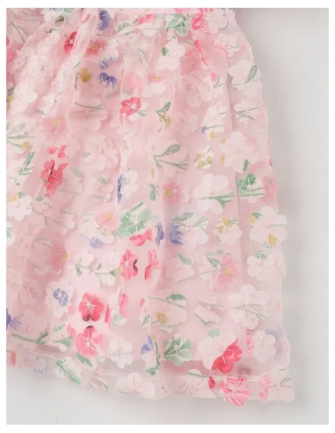 Origami Lulu Newborn Floral Applique Dress in Pink