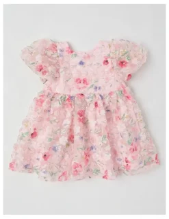 Origami Lulu Newborn Floral Applique Dress in Pink