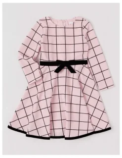 Origami Madeline Crinkle Windowpane Dress in Pink