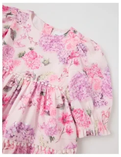 Origami Maisie Tiered Dress with Bobble Trim in Pink