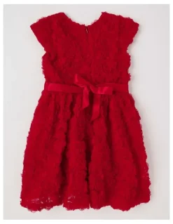 Origami Rose Fit & Flare Rosette Dress with Oversized Bow in Berry