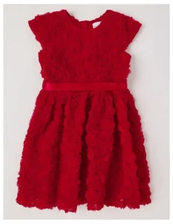 Origami Rose Fit & Flare Rosette Dress with Oversized Bow in Berry