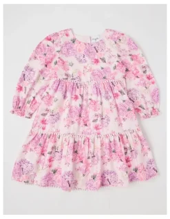 Origami Seraphina Tiered Dress with Bobble Trim in Pink