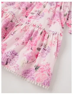Origami Seraphina Tiered Dress with Bobble Trim in Pink