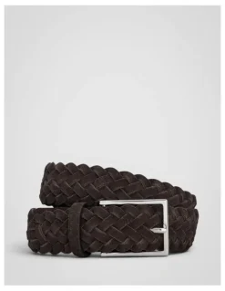 Oroton Freddie Woven Suede 35Mm Belt in Dark Chocolate