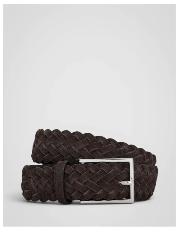 Oroton Freddie Woven Suede 35Mm Belt in Dark Chocolate