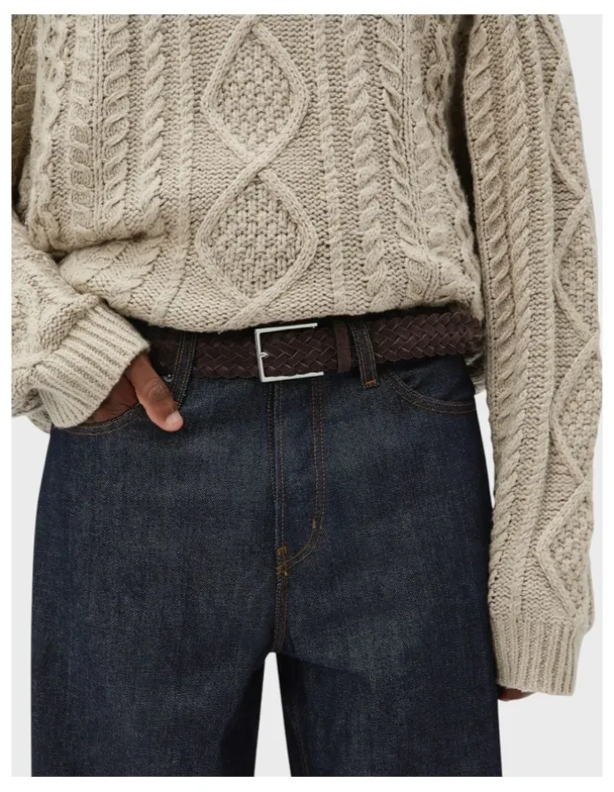 Oroton Freddie Woven Suede 35Mm Belt in Dark Chocolate