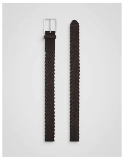Oroton Freddie Woven Suede 35Mm Belt in Dark Chocolate