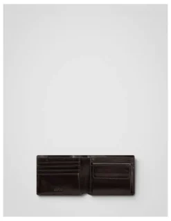 Oroton Jordan Crackle Bifold Wallet Coin Pouch in Dark Chocolate
